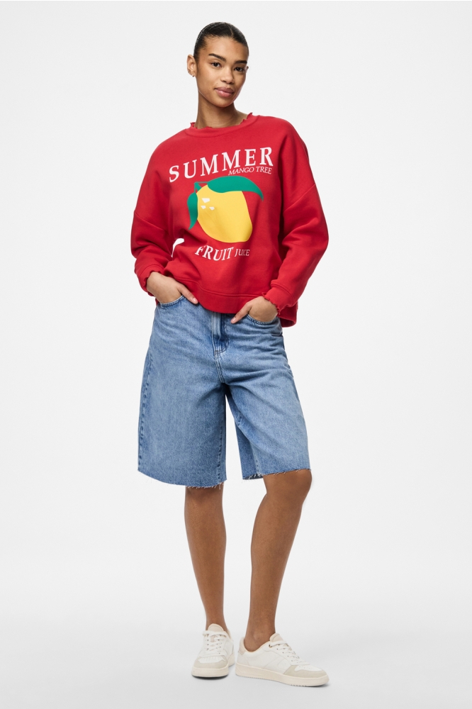 PCMALIAH LS PRINT SWEAT BC 17147858 TRUE RED/MANGO